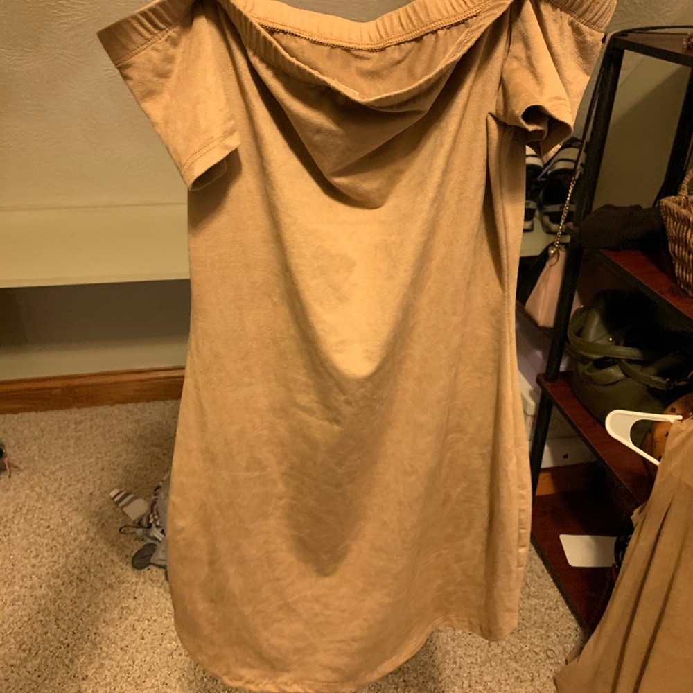 BB suede off shoulder mini dress
